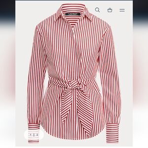 Lauren Ralph Lauren Striped Tie-Front Cotton Shirt SP